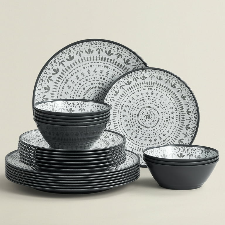 Joviton HOME 24PCS Lightweight Dishwasher Safe Shatterproof Bohemia Gray Melamine Dinnerware Sets for 8 Walmart