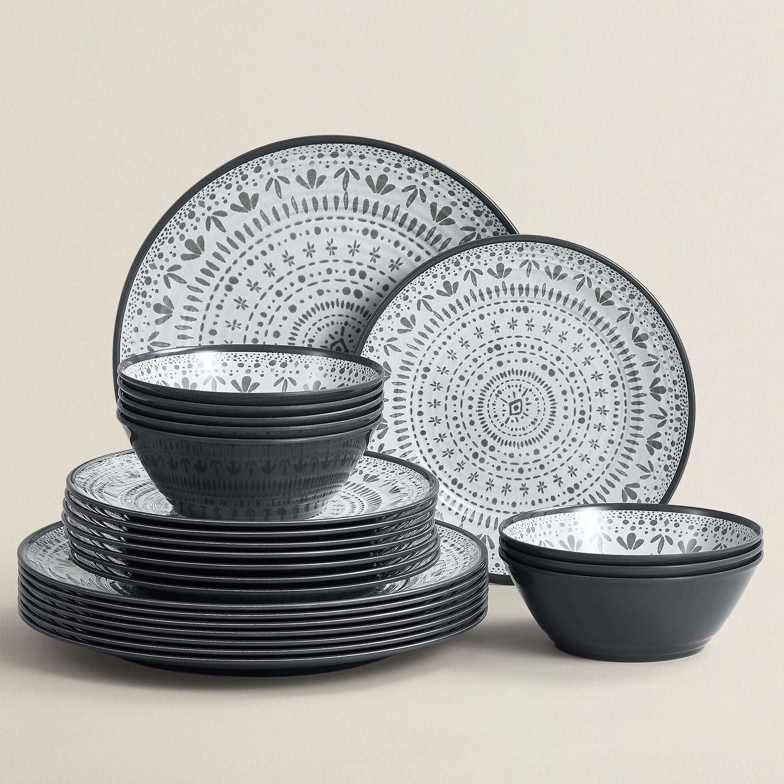 Bohemia Gray Melamine Outdoor Dinnerware Set for 8