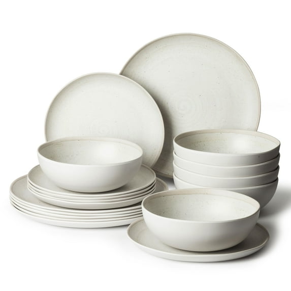 Joviton Home 18PCS Gray Swirl Melamine Dinnerware Sets for 6, Outdoor Plates and Bowls Sets