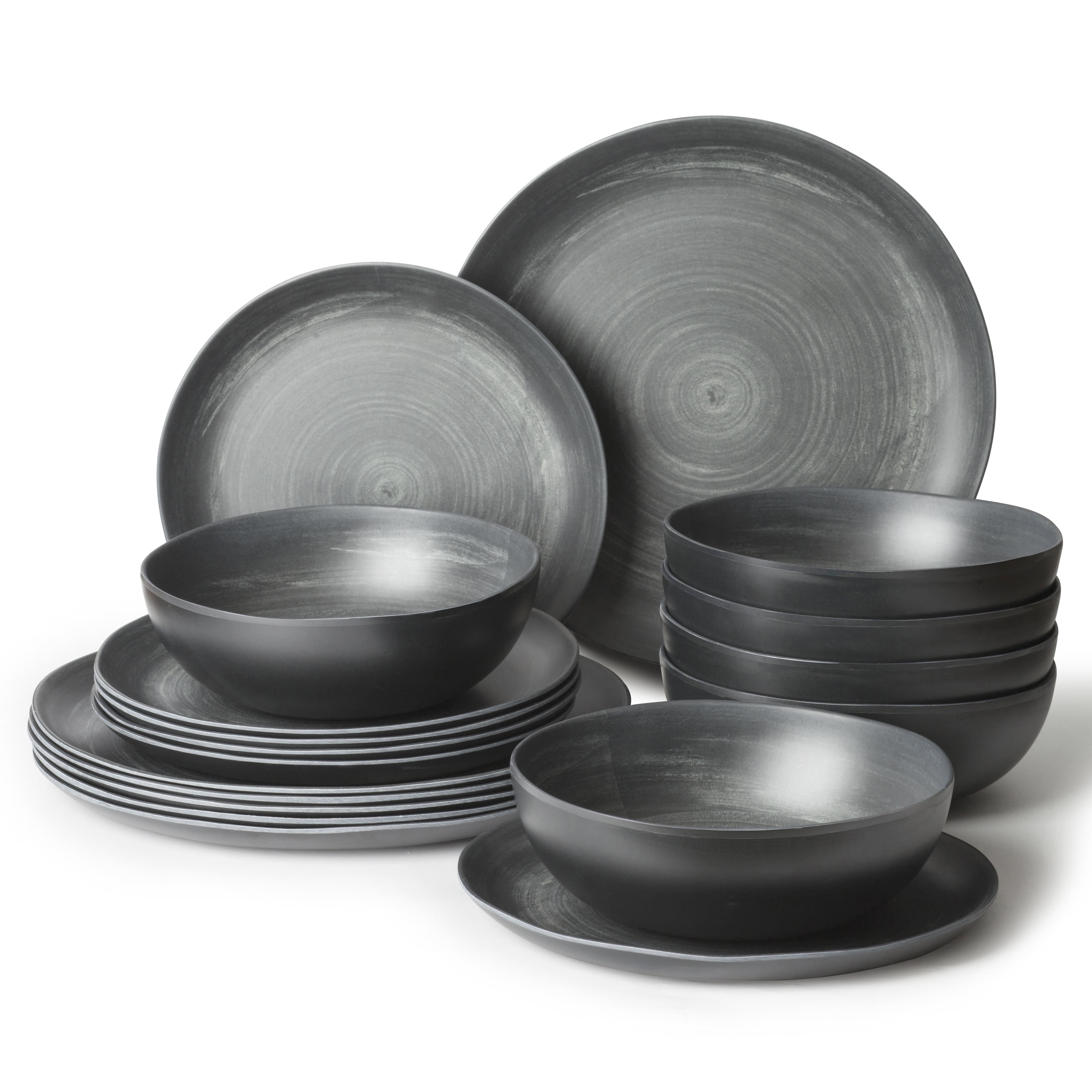 Joviton Home 18PCS Melamine Dinnerware Set, Matte Black, Lightweight