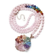 Jovivi Healing Crystal Necklace Tree of Life Wire Wrapped Rose Quartz Pendant Necklace Reiki Spiritual Quartz Gemstone Jewelry for Women Men