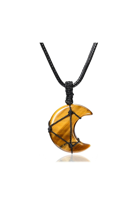 Wire Wrapped Crescent Moon Pendant Necklace Tiger Eyes Gem Necklace Natural Gemstone Quartz Jewelry for Women Men