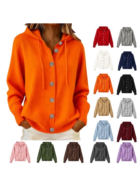 Cardigan Sweaters for Women Long Sleeve Button Down Knit Hooded Sweater Jackets Relaxed Fit Fall Cardigans, S-3XL