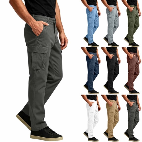 Jovrlynd Cargo Pants for Men Elastic Waist Straight Multi Pockets Stretch Casual Sweatpants Outdoor Athletic Hiking Pants, S-3XL