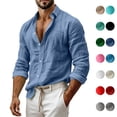 thumbnail image 1 of Jovrlynd Cotton Linen Shirts for Men Long Sleeve Button Down Collared Casual Shirts Lightweight Beach Shirt, S-2XL, 1 of 8