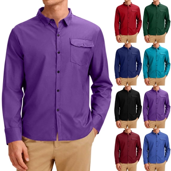 Jovrlynd Dress Shirts for Men Button Down Long Sleeve Stretch Regular Fit Business Wedding Formal Shirts with Pockets, S-5XL