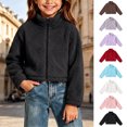 thumbnail image 1 of Jovrlynd Girls Cropped Jacket Sherpa Fleece Stand Collar Fuzzy Warm Winter Coats Soft Comfy Kids Outerwear, 1 of 8
