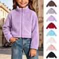 thumbnail image 1 of Jovrlynd Girls Cropped Jacket Sherpa Fleece Stand Collar Fuzzy Warm Winter Coats Soft Comfy Kids Outerwear, 1 of 8