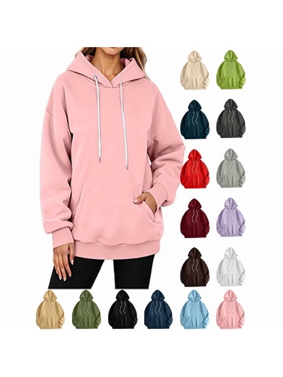 Hoodies for Women Oversized Long Sleeve Pockets Hooded Sweatshirts Fall Drawstring Fashion Pullover Hoodie Tops, S-2XL