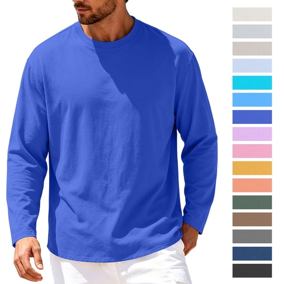 Jovrlynd Long Sleeve Shirts for Men Crewneck Relaxed Fit Cotton Fall Lightweight T Shirts, S-3XL
