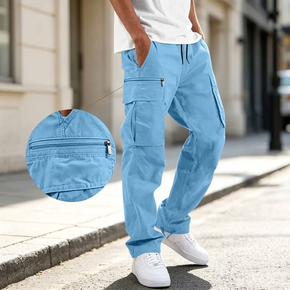 Jovrlynd Men's Cargo Sweatpants Drawstring Elastic Waist Straight Relaxed Fit Athletic Hiking Pants Plus Size Casual Cargos, M-3XL