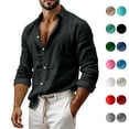 thumbnail image 1 of Jovrlynd Mens Black Linen Shirt Button Down Long Sleeve Collared Loose Solid Color Trendy Shirts Soft Comfy Fall Tops M, 1 of 6