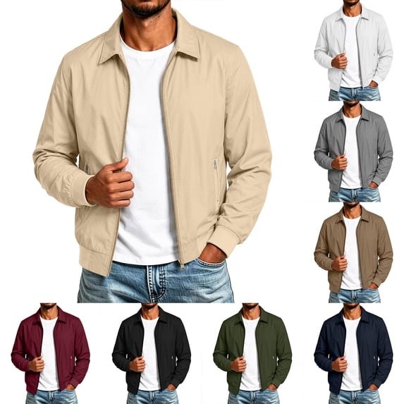 Jovrlynd Mens Bomber Jacket Long Sleeve Zip Up Lightweight Fall Windbreaker Jackets with Zipper Pockets, S-3XL