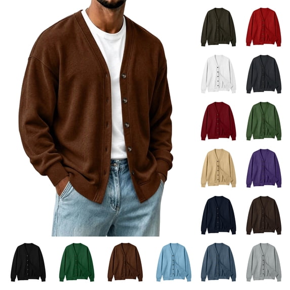 Jovrlynd Mens Cardigan Sweater V Neck Long Sleeve Button Down Relaxed Fit Lightweight Fall Sweatshirt Jackets, S-3XL
