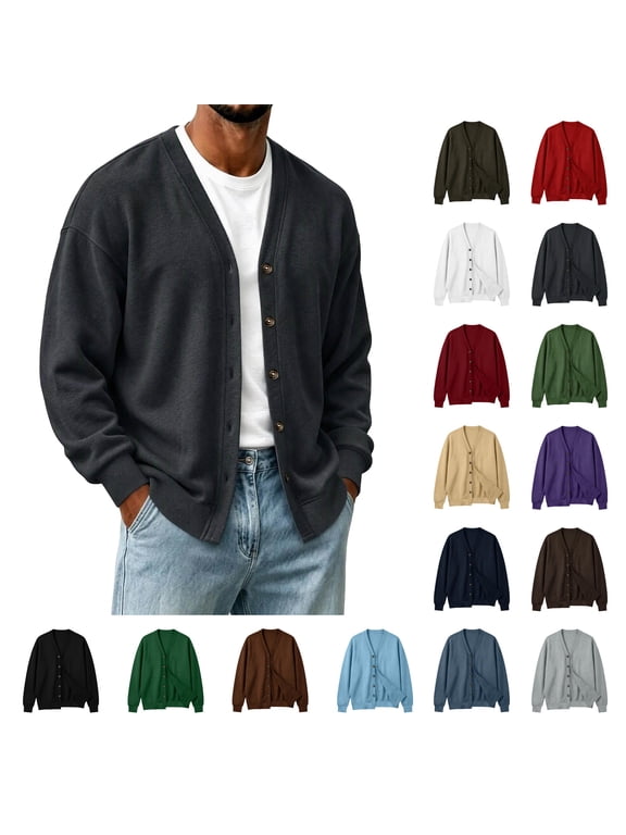 Mens Cardigan Sweater V Neck Long Sleeve Button Down Relaxed Fit Lightweight Fall Sweatshirt Jackets, S-3XL
