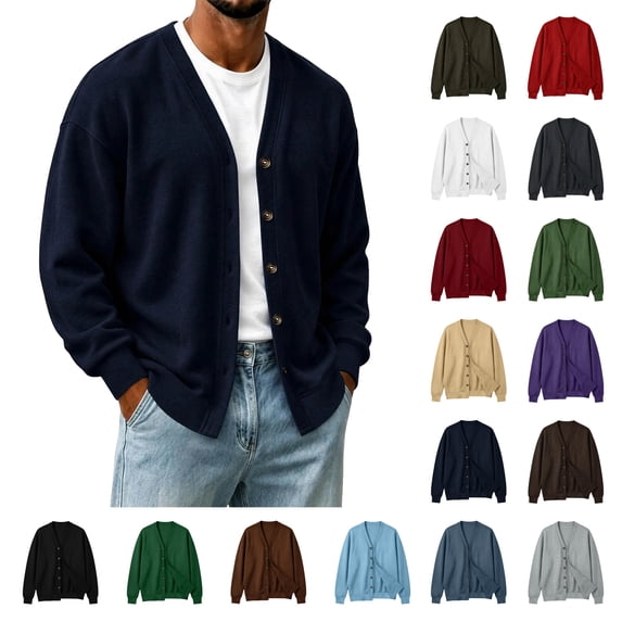 Jovrlynd Mens Cardigan Sweater V Neck Long Sleeve Button Down Relaxed Fit Lightweight Fall Sweatshirt Jackets, S-3XL