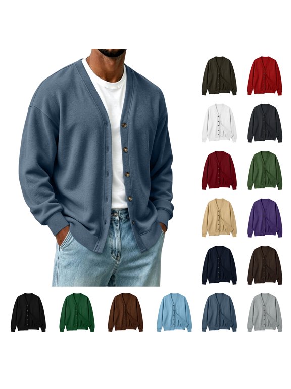Mens Cardigan V Neck Long Sleeve Button Down Winter Warm Open Front Loose Casual Sweater Jacket, S-3XL