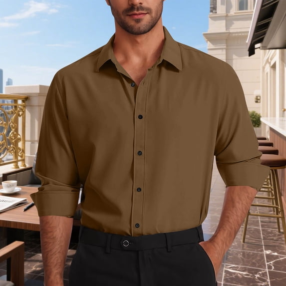 Jovrlynd Mens Dress Shirts Long Sleeve Button Down Lapel Neck Fashion Business Office Formal Shirts, S-3XL