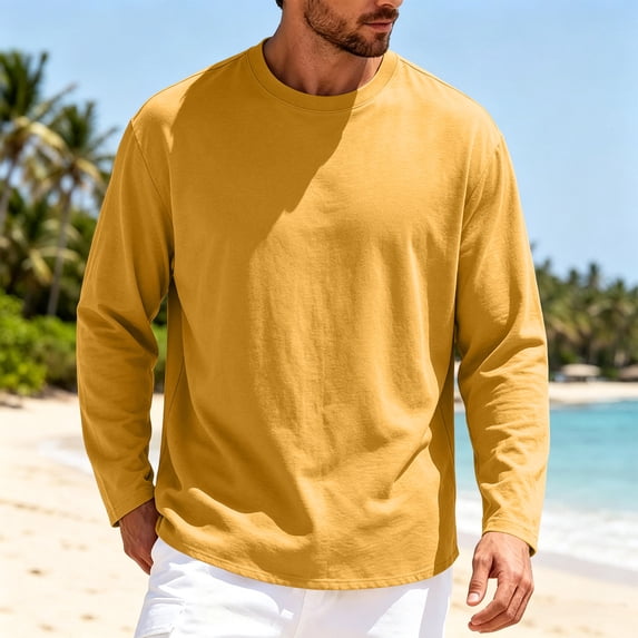 Jovrlynd Mens Long Sleeve T Shirts Crewneck Cotton Loose Fit Breathable Workout Athletic Plus Size Fall Lightweight Raglan Tops