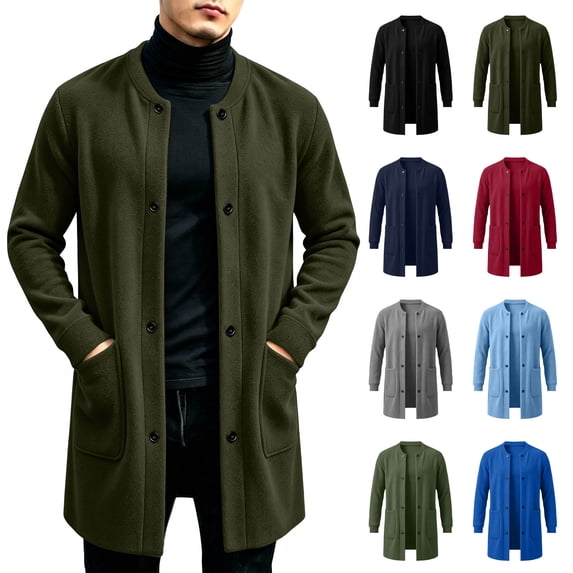Jovrlynd Mens Pea Coat Long Sleeve Button Pockets Winter Fashion Warm Long Jackets, S-3XL
