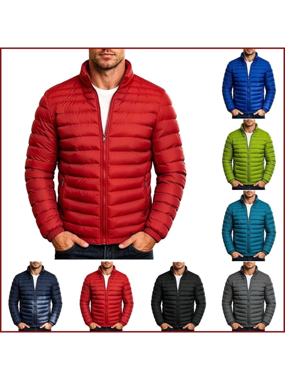 Mens Puffer Jacket Fleece Lined Packable Quilted Winter Down Coats with Zipper Pockets, S-3XL