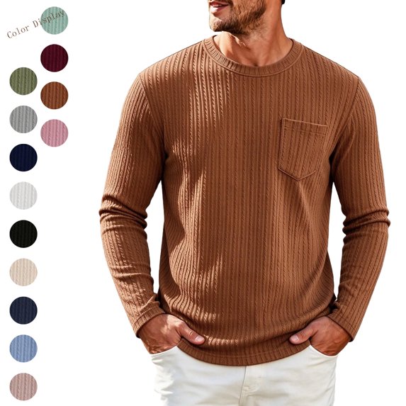 Jovrlynd Mens Sweater Crewneck Ribbed Knit Long Sleeve Shirts with Pockets Casual Soft Plus Size Pullover Sweaters for Big & Tall, S-3XL