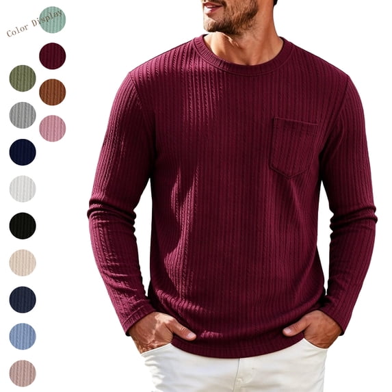 Jovrlynd Mens Sweater Crewneck Ribbed Knit Long Sleeve Shirts with Pockets Casual Soft Plus Size Pullover Sweaters for Big & Tall, S-3XL