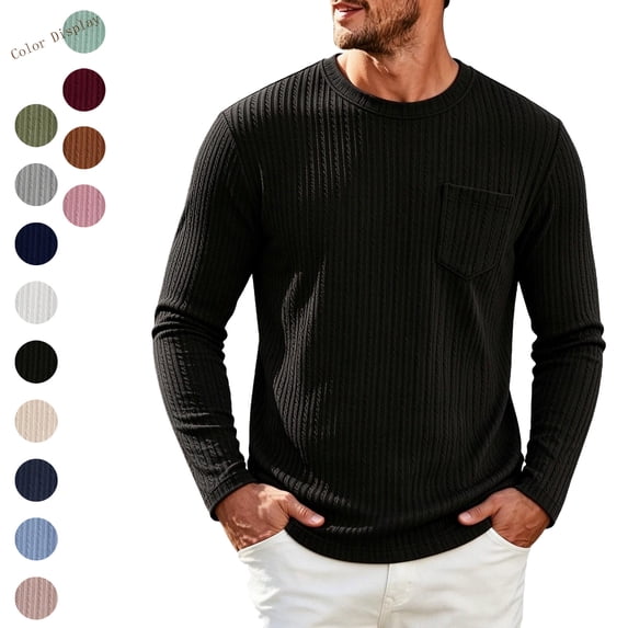 Jovrlynd Mens Sweater Crewneck Ribbed Knit Long Sleeve Shirts with Pockets Casual Soft Plus Size Pullover Sweaters for Big & Tall, S-3XL
