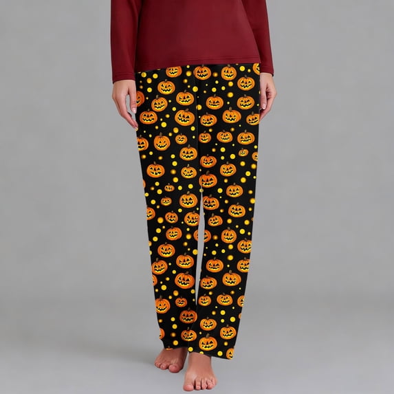 Jovrlynd Pajama Pants for Women Halloween Cute Print Elastic Waist Pockets Plus Size Sleep Pants Soft Comfy Lounge Pants, S-5XL