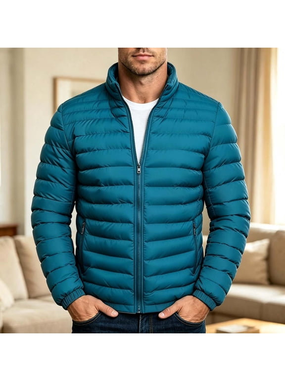 Puffer Jacket Men Fleece Lined Lightweight Packable Zip Up Insulated Winter Down Jackets, S-3XL
