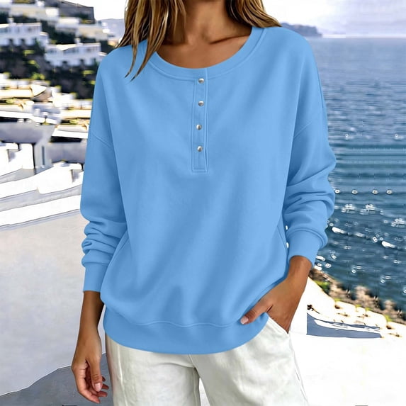 Jovrlynd Sweatshirt for Women Crewneck Long Sleeve Relaxed Fit Half Button Winter Sweatshirts Soft Comfy Pullover Tops 2026, S-2XL