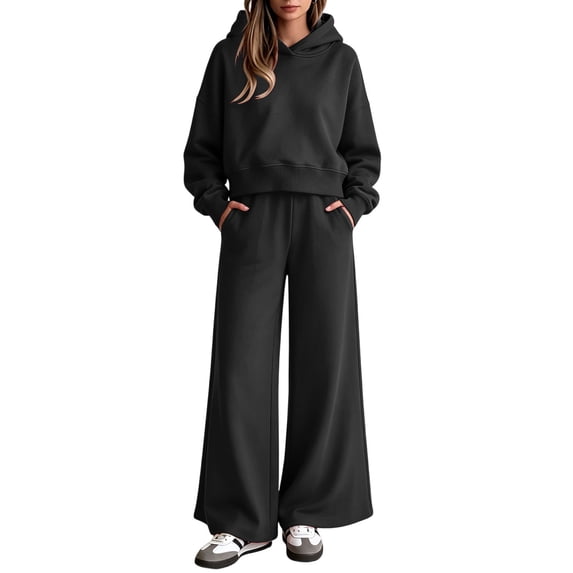 Jovrlynd Two Piece Sets for Women Long Sleeve Hoodies Wide Leg Sweatpants Fall Travel Sets Outfits Comfy Lounge Matching Sets