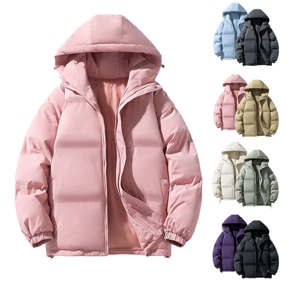 Jovrlynd Winter Coats for Women Fleece Lined Hooded Warm Quilted Puffer Jacket Plus Size Short Coat with Pockets, M-4XL