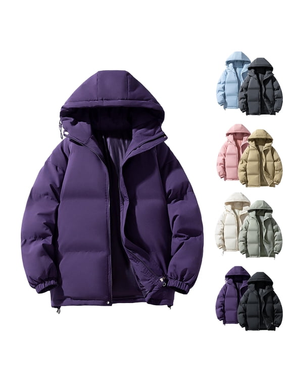 Winter Coats for Women Fleece Lined Hooded Warm Quilted Puffer Jacket Plus Size Short Coat with Pockets, M-4XL