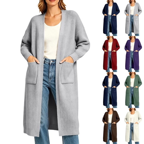 Jovrlynd Women Cardigan Long Sleeve Open Front Long Cardigans with Pockets Plus Size Soft Comfy Winter Coats, M-5XL