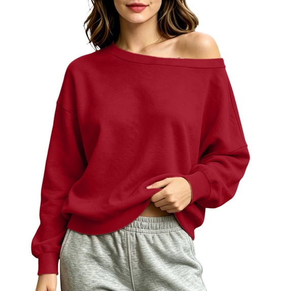 Jovrlynd Women Sweatshirt Cropped Off Shoulder Oversized Fleece Long Sleeve Winter Warm Sweashirts Fashion Comfy Tops 2026