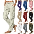 thumbnail image 1 of Jovrlynd Women's Cargo Pants Drawstring High Waisted Straight Leg Fall Pants, S-2XL, 1 of 6