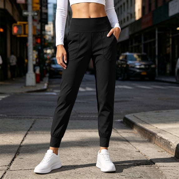 Jovrlynd Womens Black Yoga Pants High Waist Stretch Jogger Sweatpants with Pockets for Running Athletic