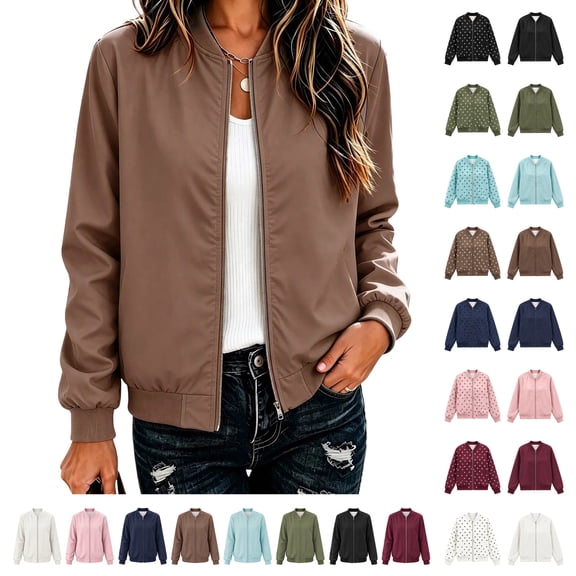 Jovrlynd Womens Bomber Jacket Long Sleeve Lightweight Fall Coats Casual Versatile Winter Outerwear Barn jackets Brown S
