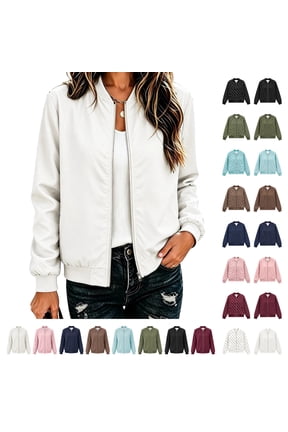 Womens Bomber Jacket Long Sleeve Lightweight Fall Coats Casual Versatile Winter Outerwear Barn jackets White XL