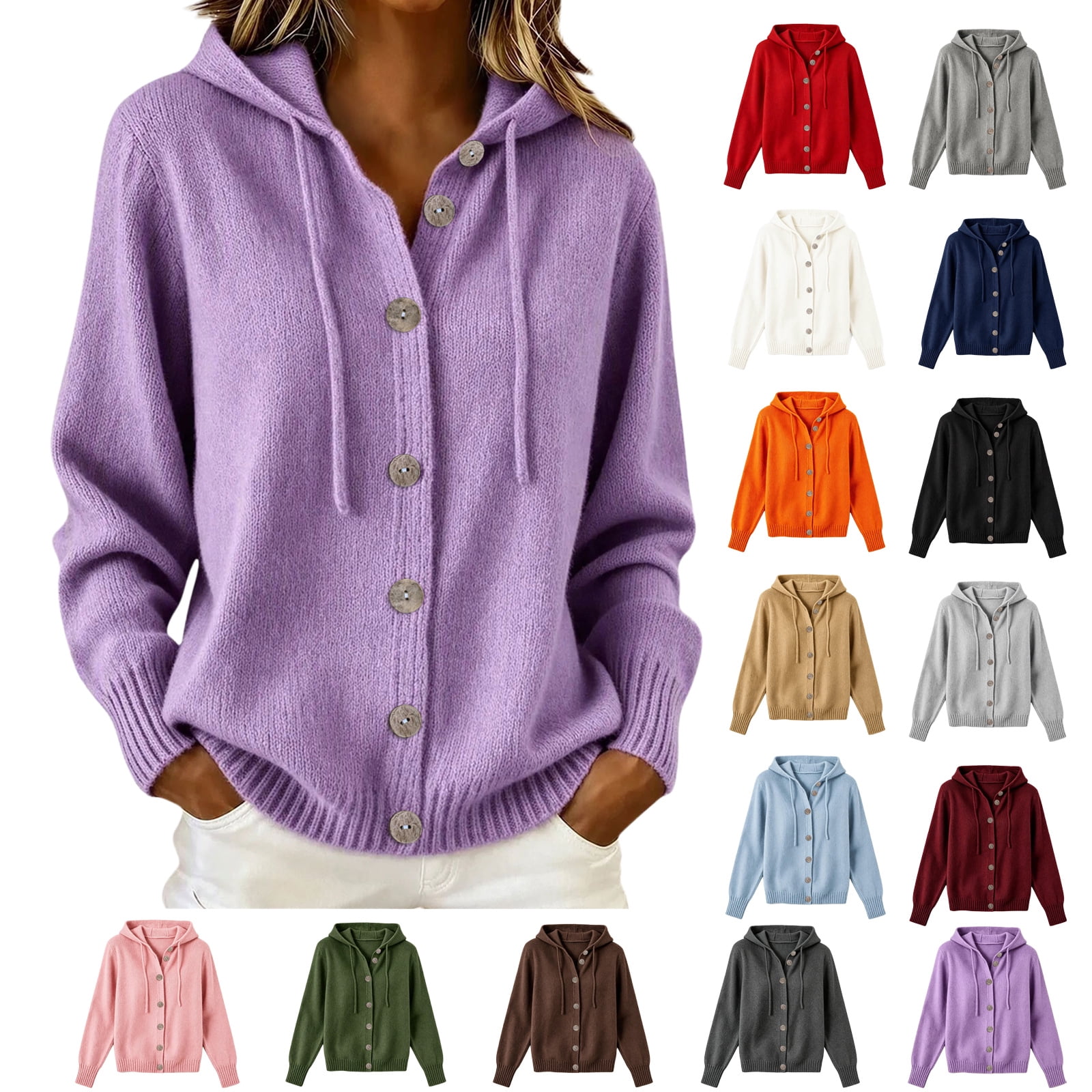 Design Button Food Jovrlynd Womens Cardigan Sweaters Button Down Long Sleeve Hooded ...