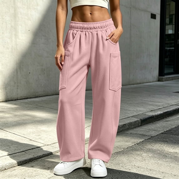 Jovrlynd Womens Cargo Sweatpants 2026 Elastic High Waist Wide Leg Sweat Pants with Multi Pockets, S-2XL