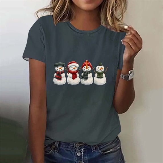 Jovrlynd Womens Christmas Shirts 2026 Short Sleeve Cute Funny Holiday Graphic Tee Plus Size Christmas T Shirts Gifts for Her