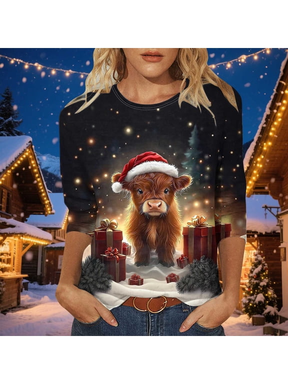 Womens Christmas Shirts 2026 Ugly Funny Lightweight Christmas Sweaters Casual Holiday Party Graphic T Shirts, S-5XL