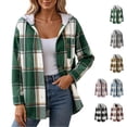 thumbnail image 1 of Jovrlynd Womens Flannel Plaid Hooded Shacket Jacket Button Down Long Sleeve Fall Trendy Coats with Pockets, S-2XL, 1 of 7