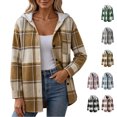 thumbnail image 1 of Jovrlynd Womens Flannel Plaid Hooded Shacket Jacket Button Down Long Sleeve Fall Trendy Coats with Pockets, S-2XL, 1 of 7