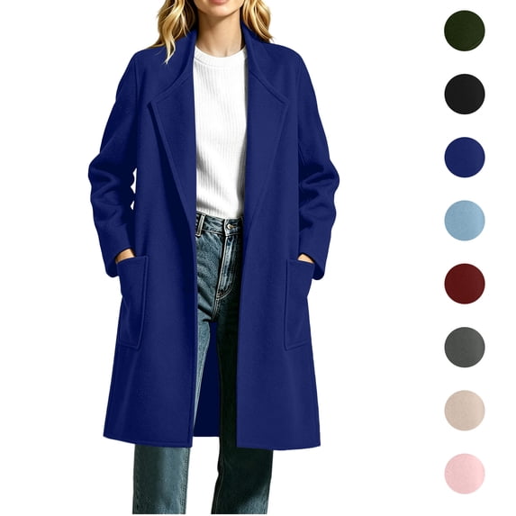 Jovrlynd Womens Long Wool Coat Open Front Lapel Collar Warm Trendy Winter Long Jackets, S-2XL