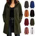 thumbnail image 1 of Jovrlynd Womens Pea Coats Suede Long Sleeve Single Breasted Hooded Winter Long Overcoat Casual Pockets Jackets, S-2XL, 1 of 7