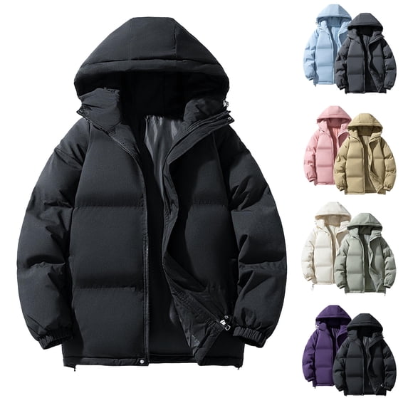Jovrlynd Womens Puffer Jacket Zip Up Hooded Winter Quilted Cropped Jackets Fashion Swing Down Jacket Black 3XL