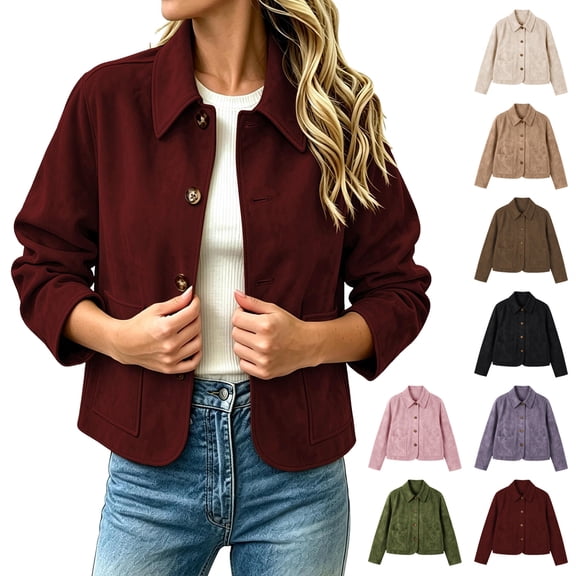 Jovrlynd Womens Suede Jacket Western Collared Button Down Lightweight Fall Coats, S-2XL